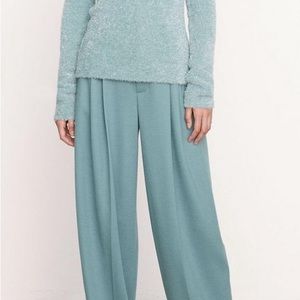 Vince High-Waist Cozy Wool Pleat-Front Trouser in Aegean